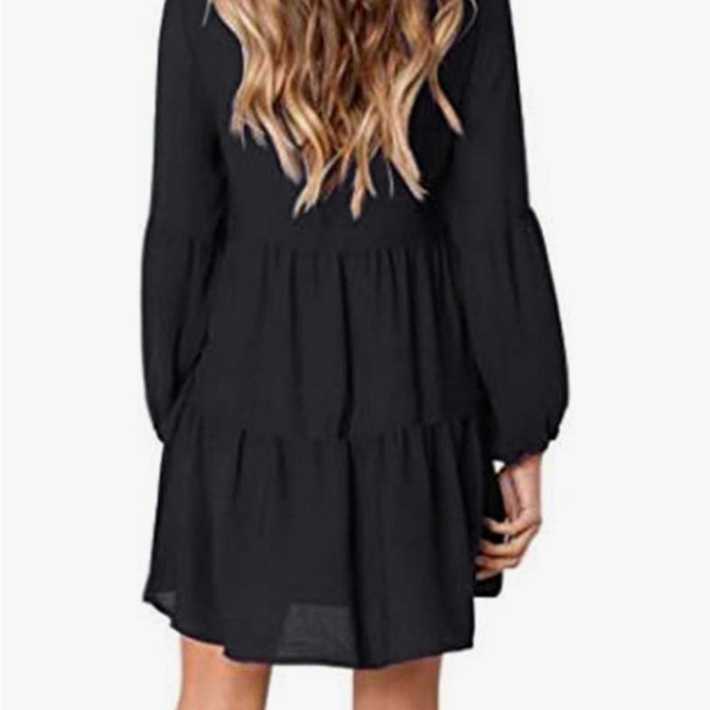 Black V-Neck Baby Doll Dress - Picture 5 of 12
